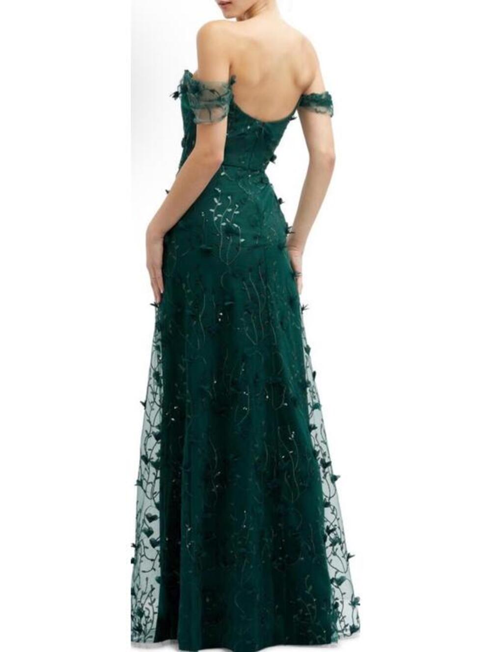 New Dessy Collection 3D Embroidered Off the Shoulder Gown In Evergreen 10 $279 - Picture 2 of 11